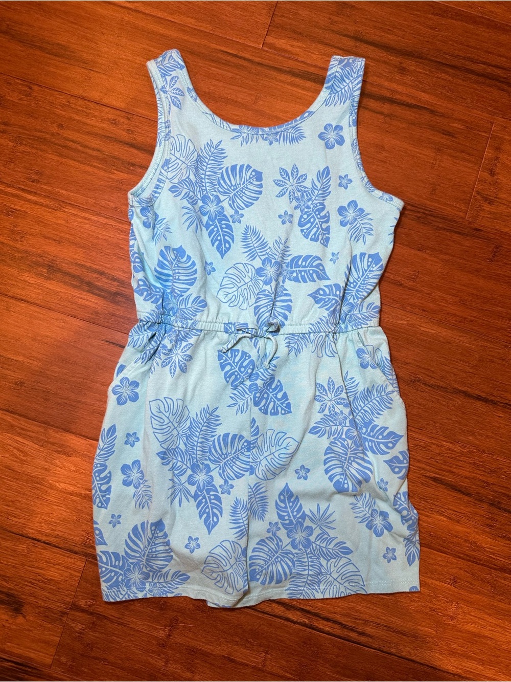 wonder nation Aqua Tank summer Romper with Blue Leaf Print Girls Size 10/12